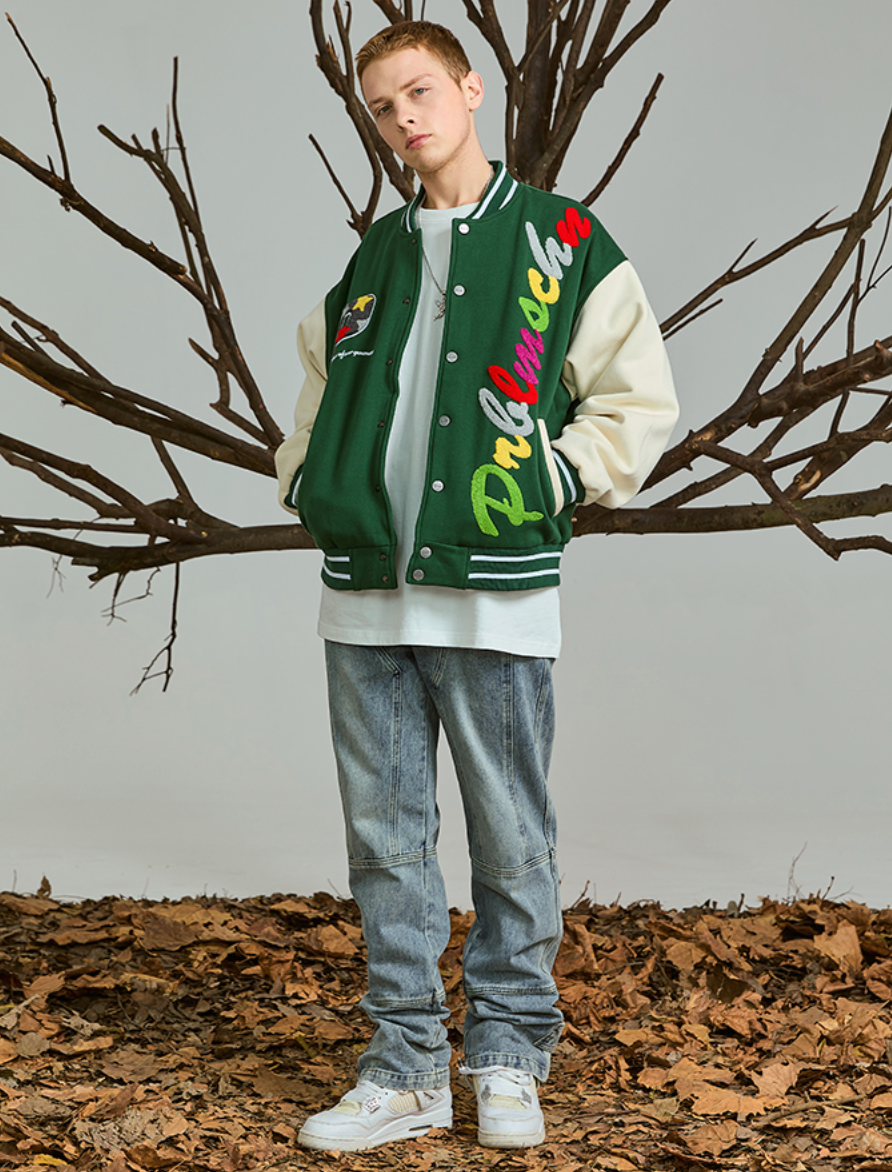 PRBLMS Rainbow LOGO Embroidered Varsity Jacket | Face 3 Face