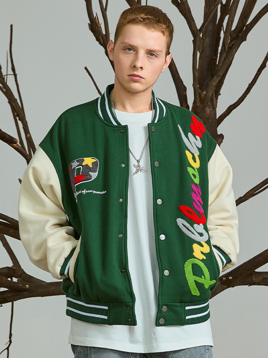 PRBLMS Rainbow LOGO Embroidered Varsity Jacket | Face 3 Face