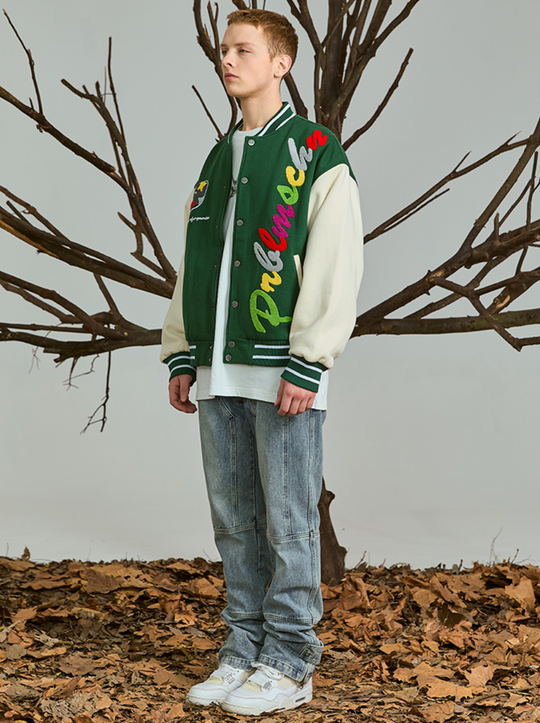 PRBLMS Rainbow LOGO Embroidered Varsity Jacket | Face 3 Face