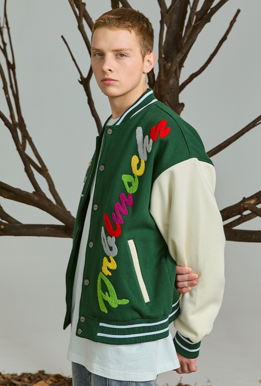 PRBLMS Rainbow LOGO Embroidered Varsity Jacket | Face 3 Face