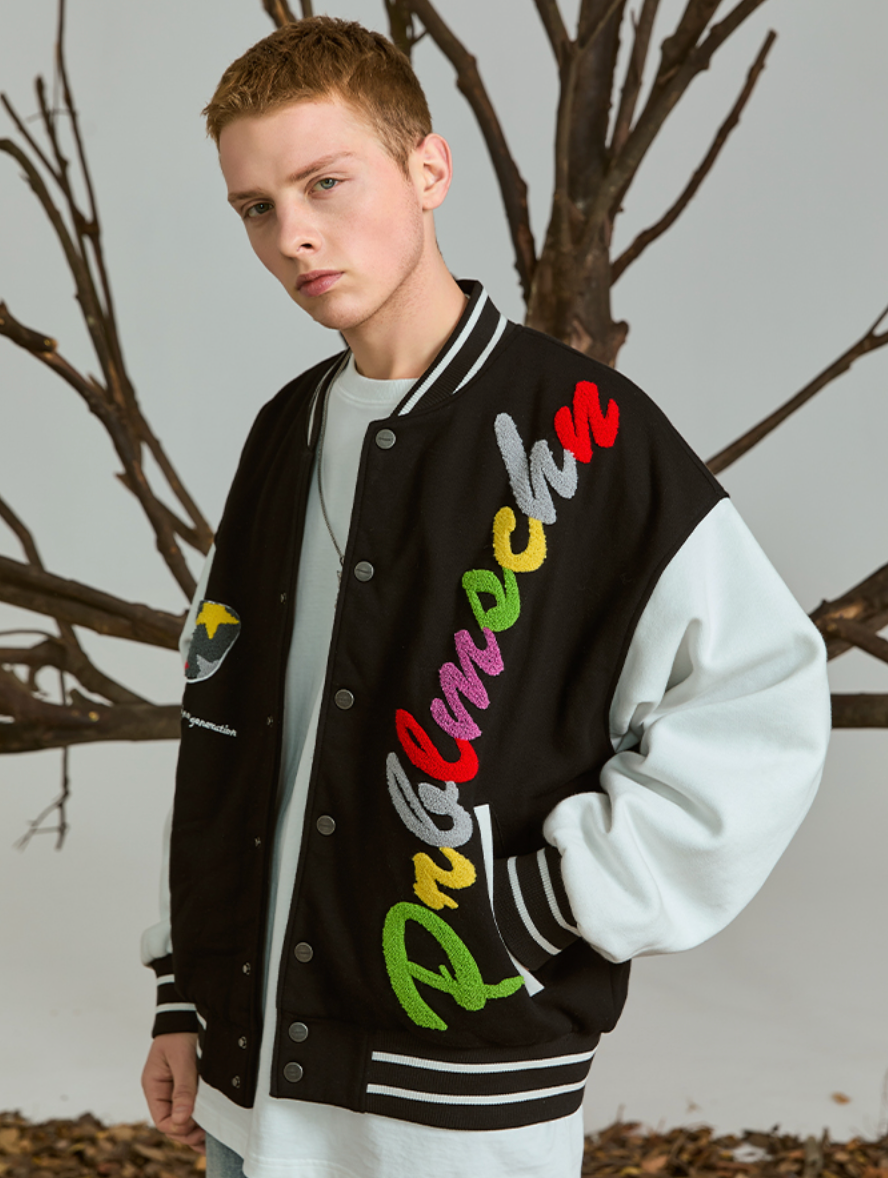 PRBLMS Rainbow LOGO Embroidered Varsity Jacket | Face 3 Face