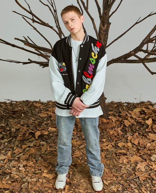 PRBLMS Rainbow LOGO Embroidered Varsity Jacket | Face 3 Face