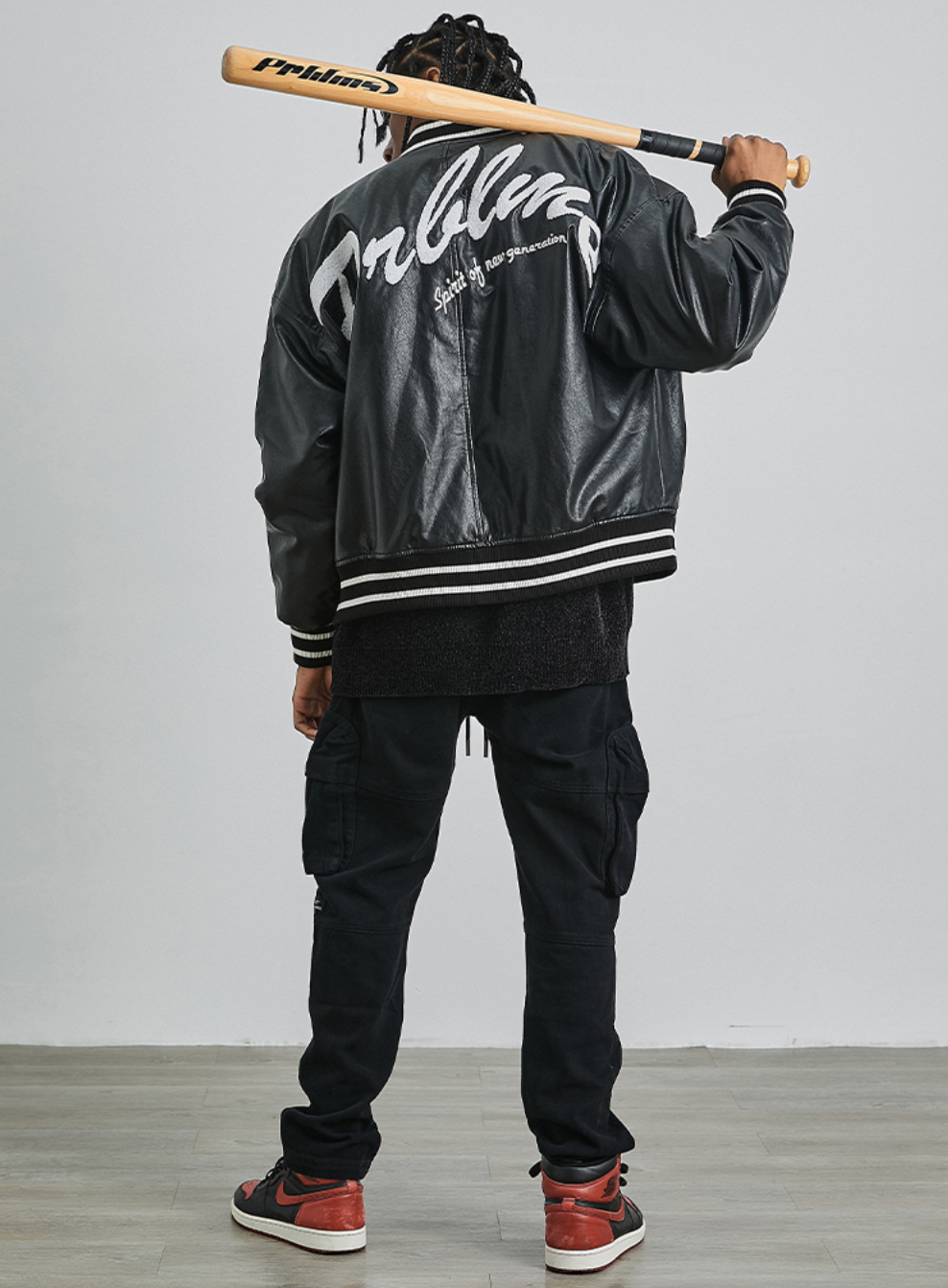 PRBLMS Big LOGO Leather Baseball Jacket | Face 3 Face