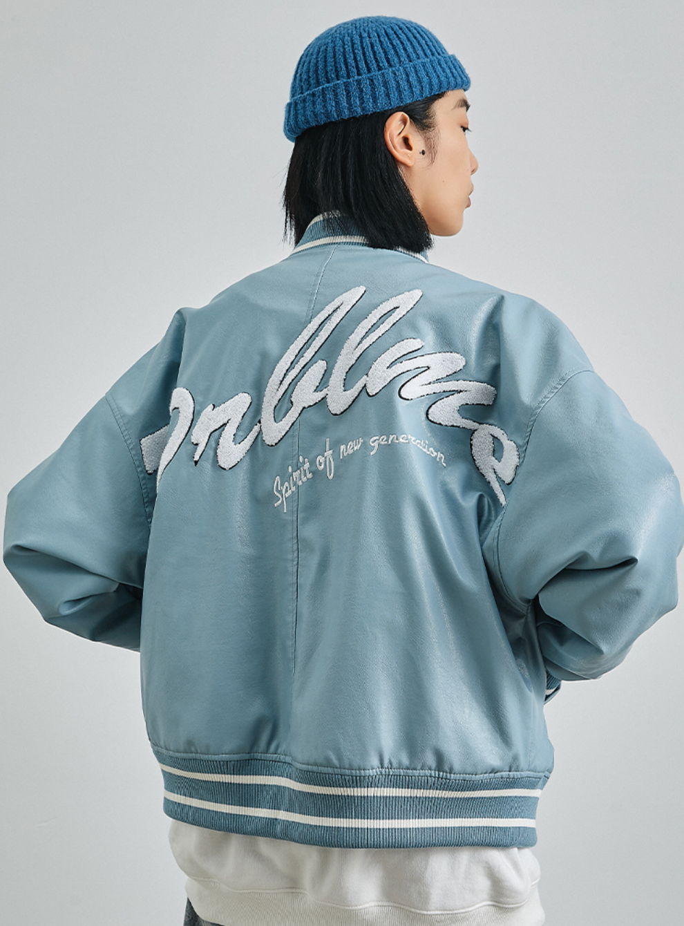 PRBLMS Big LOGO Leather Baseball Jacket | Face 3 Face
