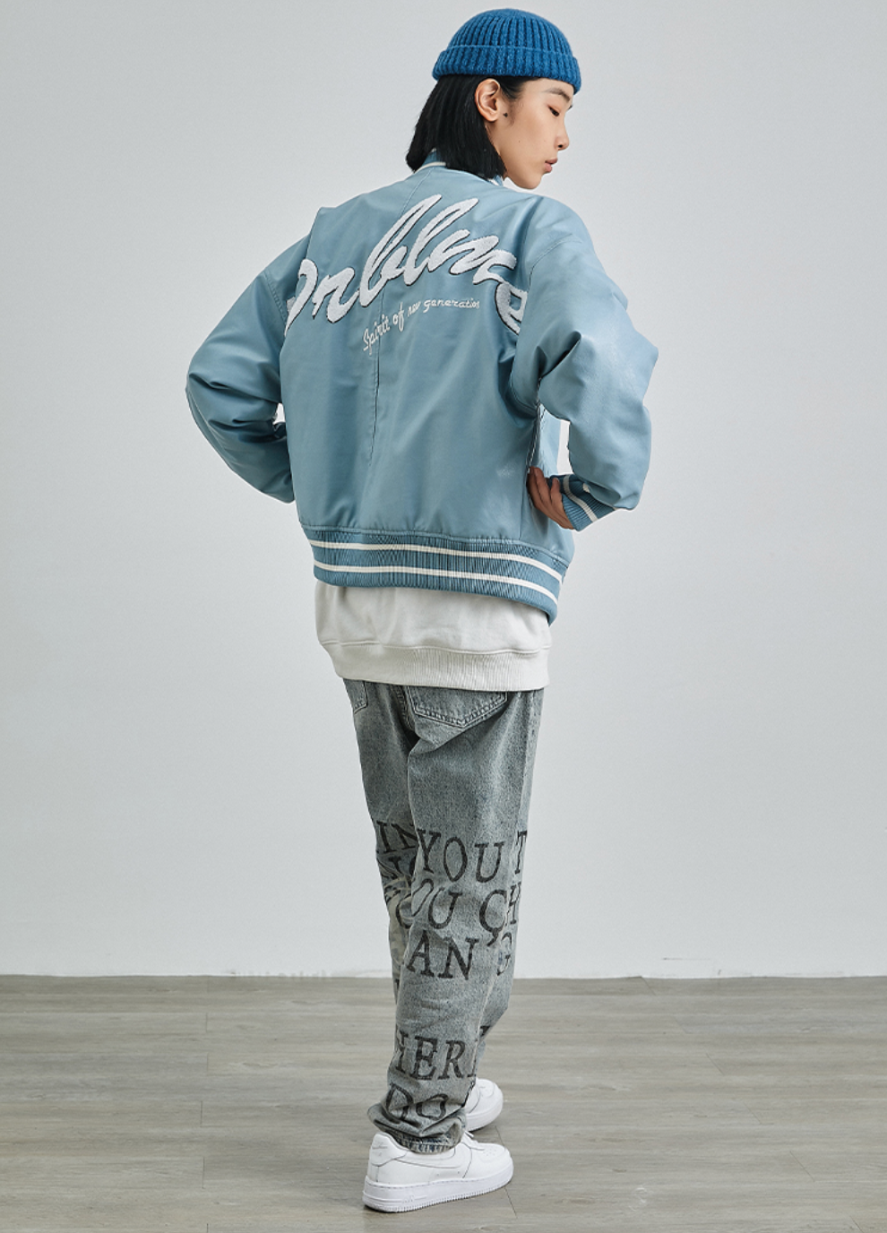 PRBLMS Big LOGO Leather Baseball Jacket | Face 3 Face