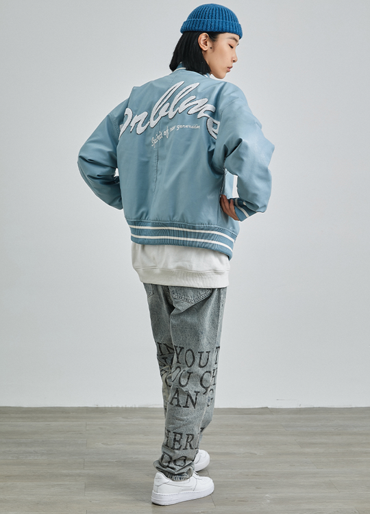 PRBLMS Big LOGO Leather Baseball Jacket | Face 3 Face