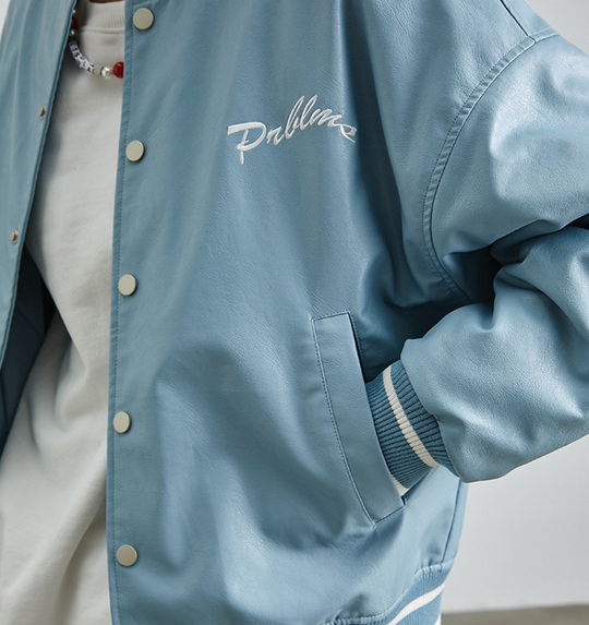 PRBLMS Big LOGO Leather Baseball Jacket | Face 3 Face