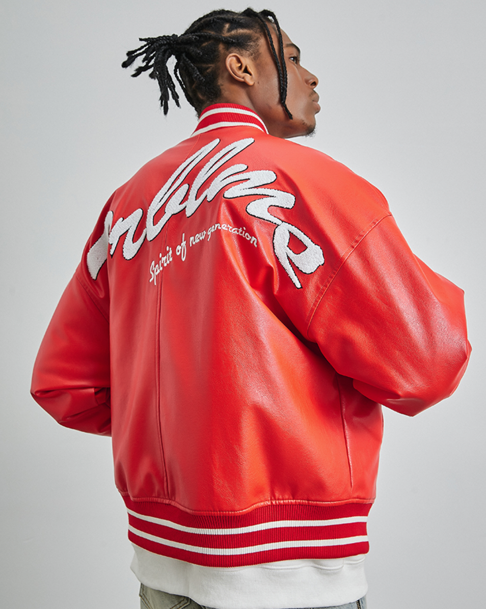 PRBLMS Big LOGO Leather Baseball Jacket | Face 3 Face