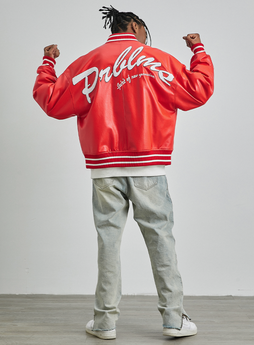 PRBLMS Big LOGO Leather Baseball Jacket | Face 3 Face