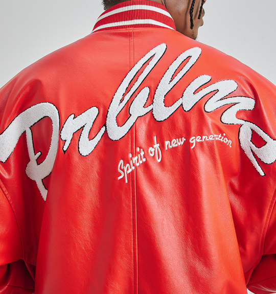 PRBLMS Big LOGO Leather Baseball Jacket | Face 3 Face