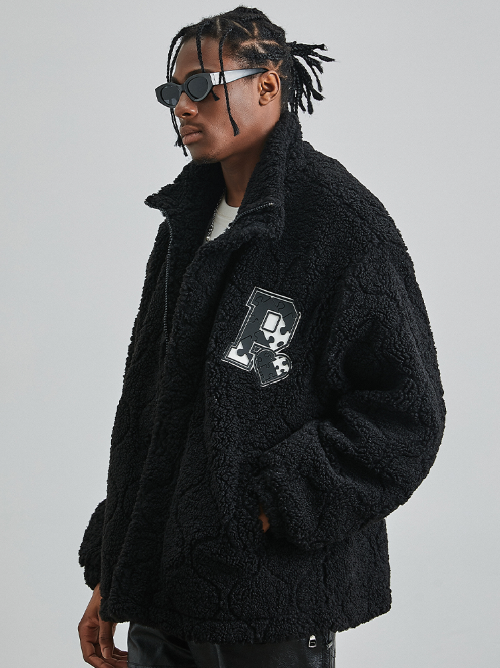 PRBLMS Rubber Label Sherpa Fleece Jacket | Face 3 Face
