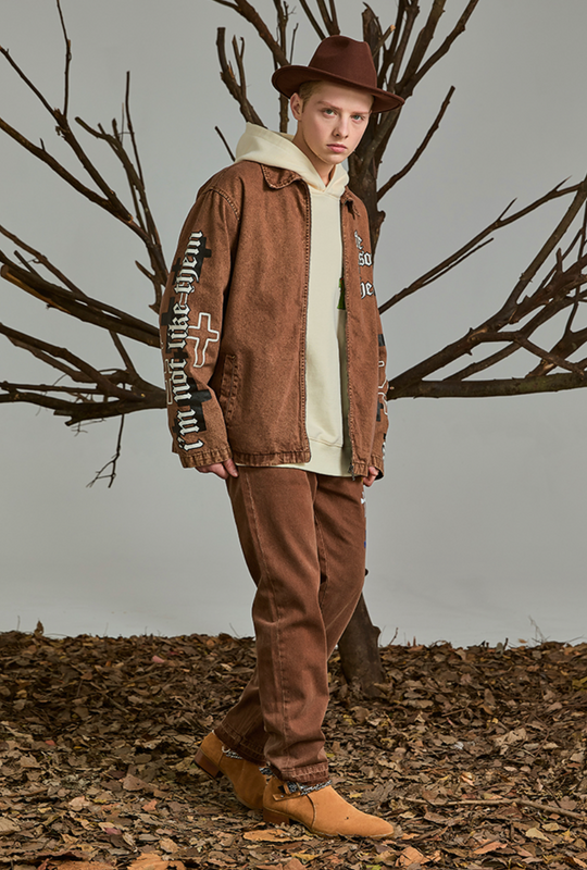 PRBLMS Cross Full Print Washed Denim Jacket | Face 3 Face