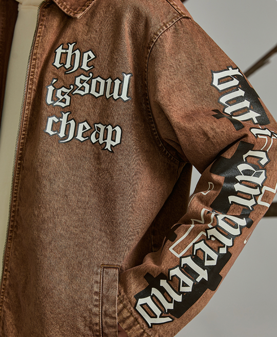 PRBLMS Cross Full Print Washed Denim Jacket | Face 3 Face