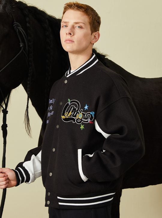 PRBLMS Graffiti Patch Embroidery Varsity Jacket | Face 3 Face