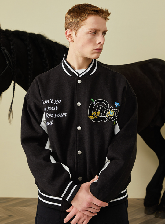 PRBLMS Graffiti Patch Embroidery Varsity Jacket | Face 3 Face