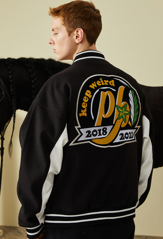 PRBLMS Graffiti Patch Embroidery Varsity Jacket | Face 3 Face