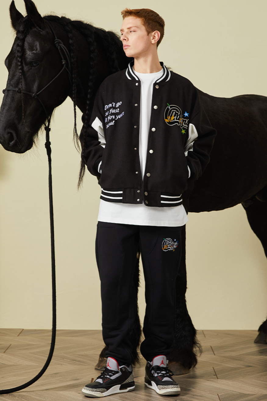 PRBLMS Graffiti Patch Embroidery Varsity Jacket | Face 3 Face