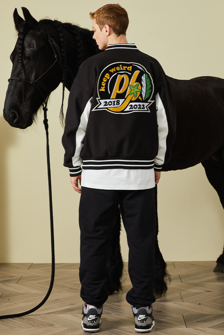 PRBLMS Graffiti Patch Embroidery Varsity Jacket | Face 3 Face