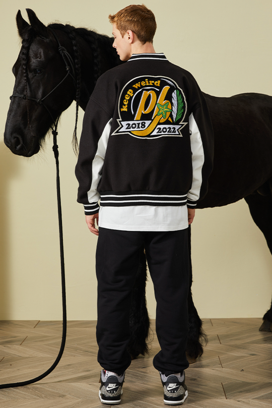 PRBLMS Graffiti Patch Embroidery Varsity Jacket | Face 3 Face