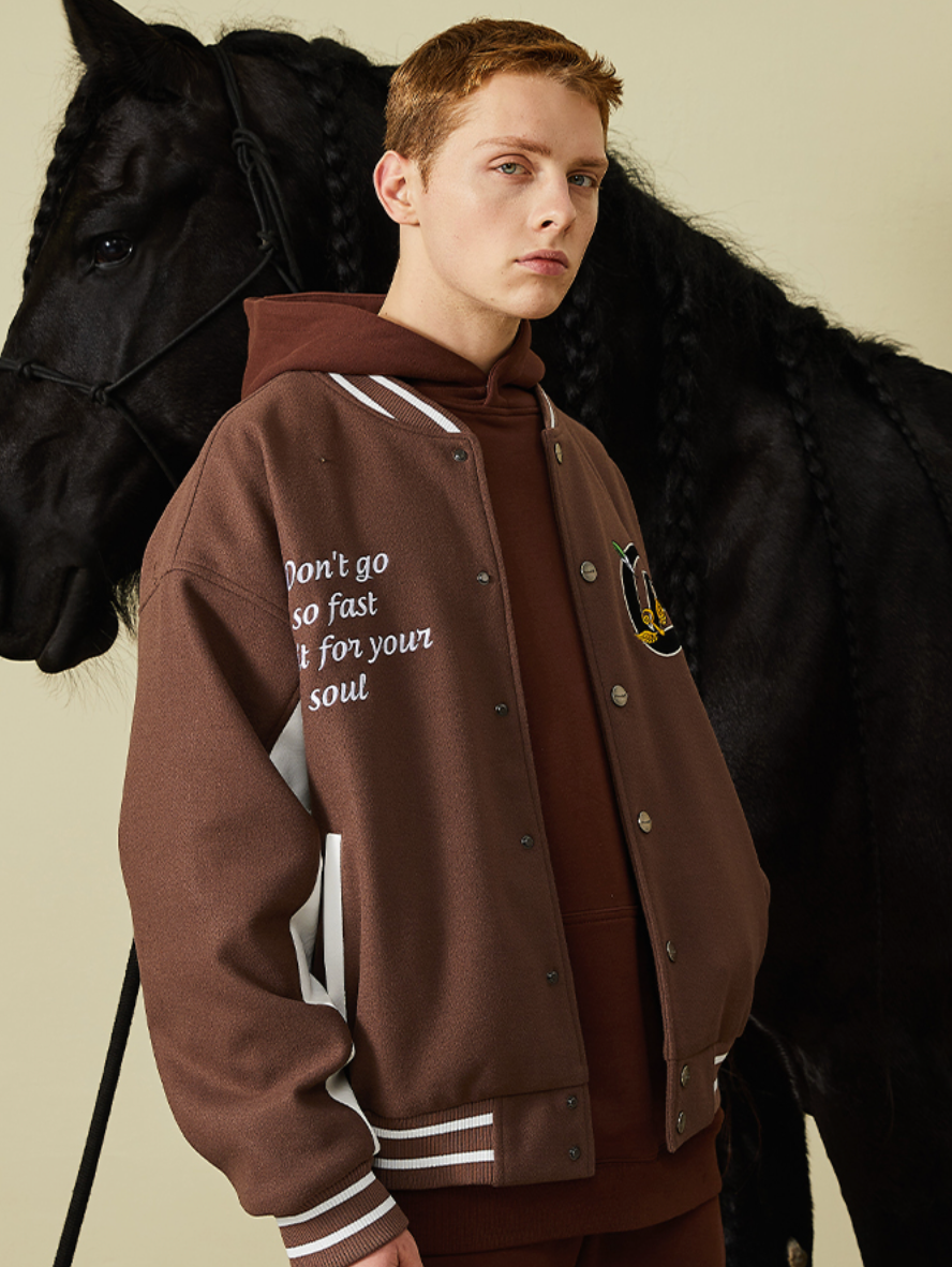 PRBLMS Graffiti Patch Embroidery Varsity Jacket | Face 3 Face