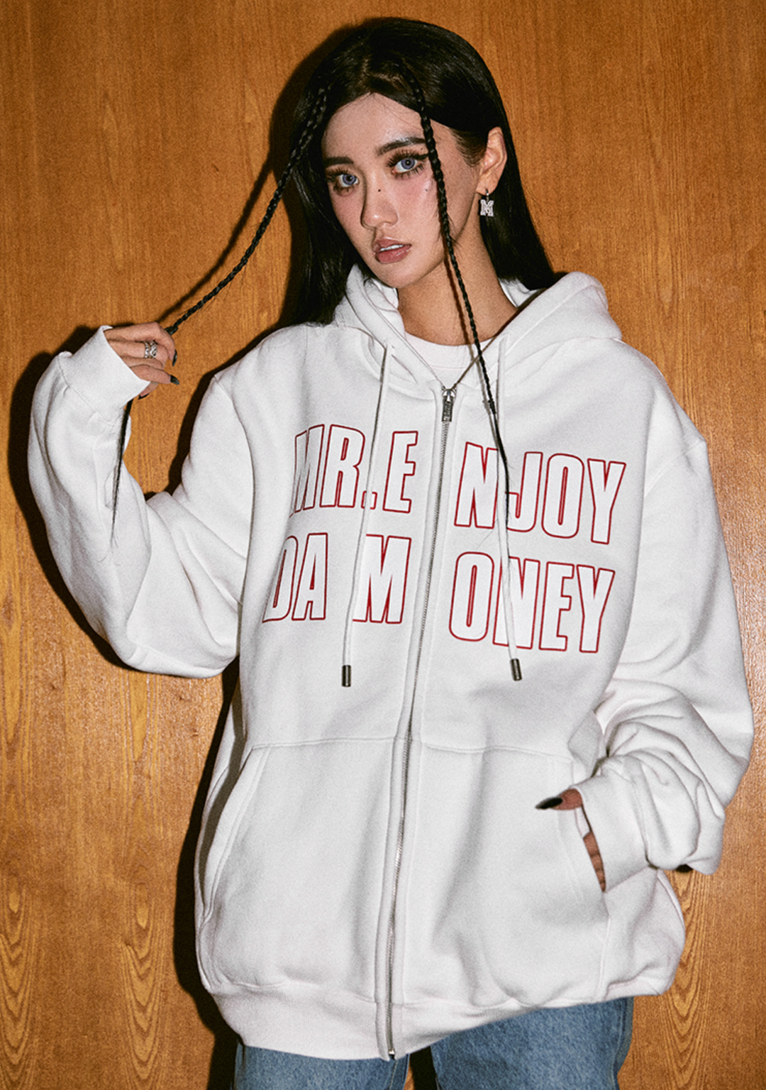 MEDM Letters Printed Logo Zipper Hoodie | Face 3 Face