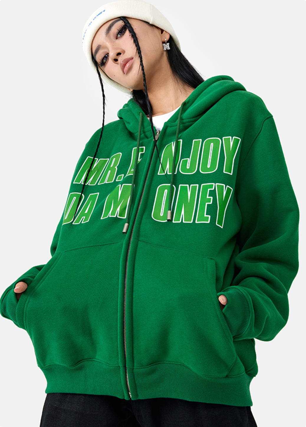 MEDM Letters Printed Logo Zipper Hoodie | Face 3 Face