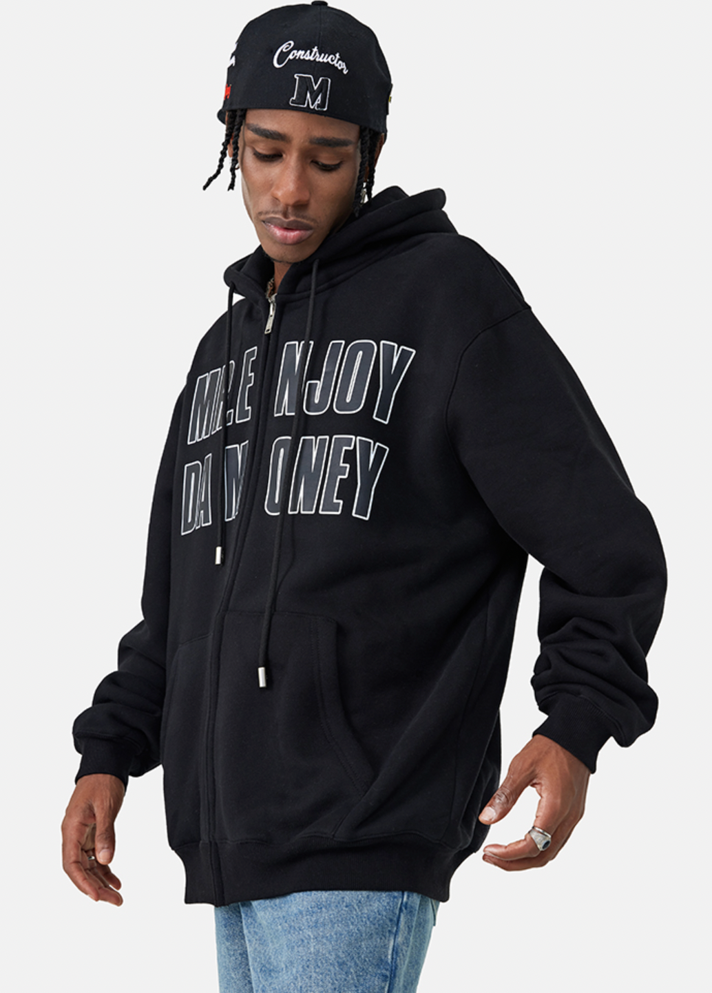 MEDM Letters Printed Logo Zipper Hoodie | Face 3 Face