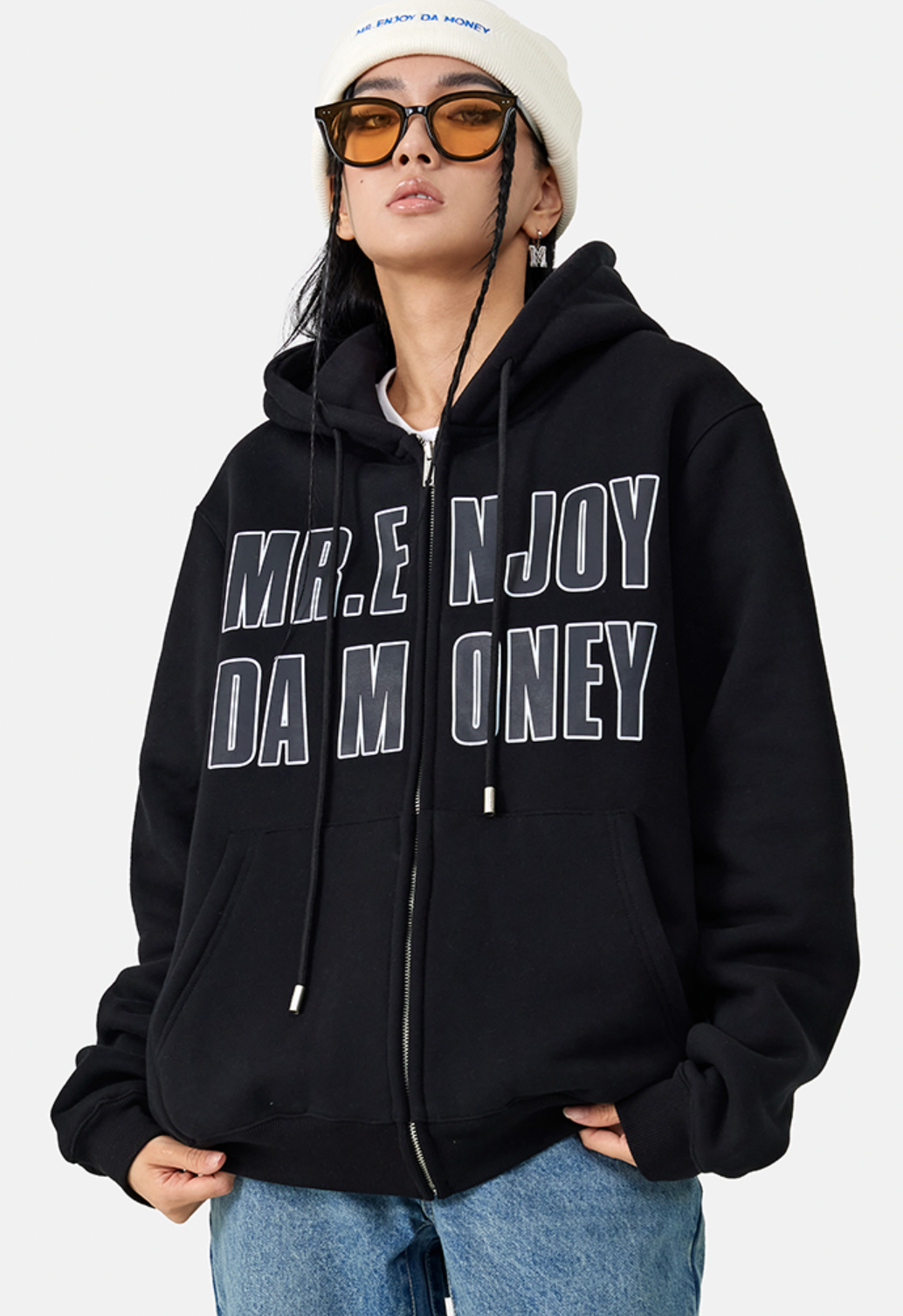 MEDM Letters Printed Logo Zipper Hoodie | Face 3 Face