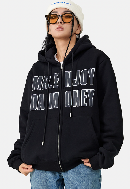 MEDM Letters Printed Logo Zipper Hoodie | Face 3 Face