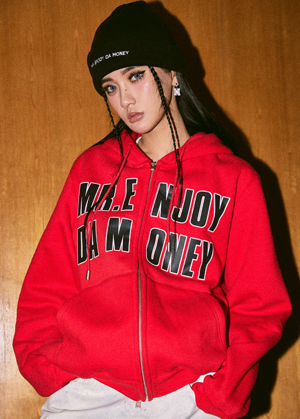 MEDM Letters Printed Logo Zipper Hoodie | Face 3 Face