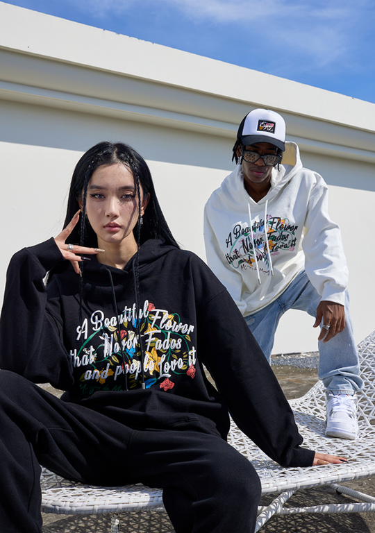 MEDM Letters Printed Flower Hoodie | Face 3 Face