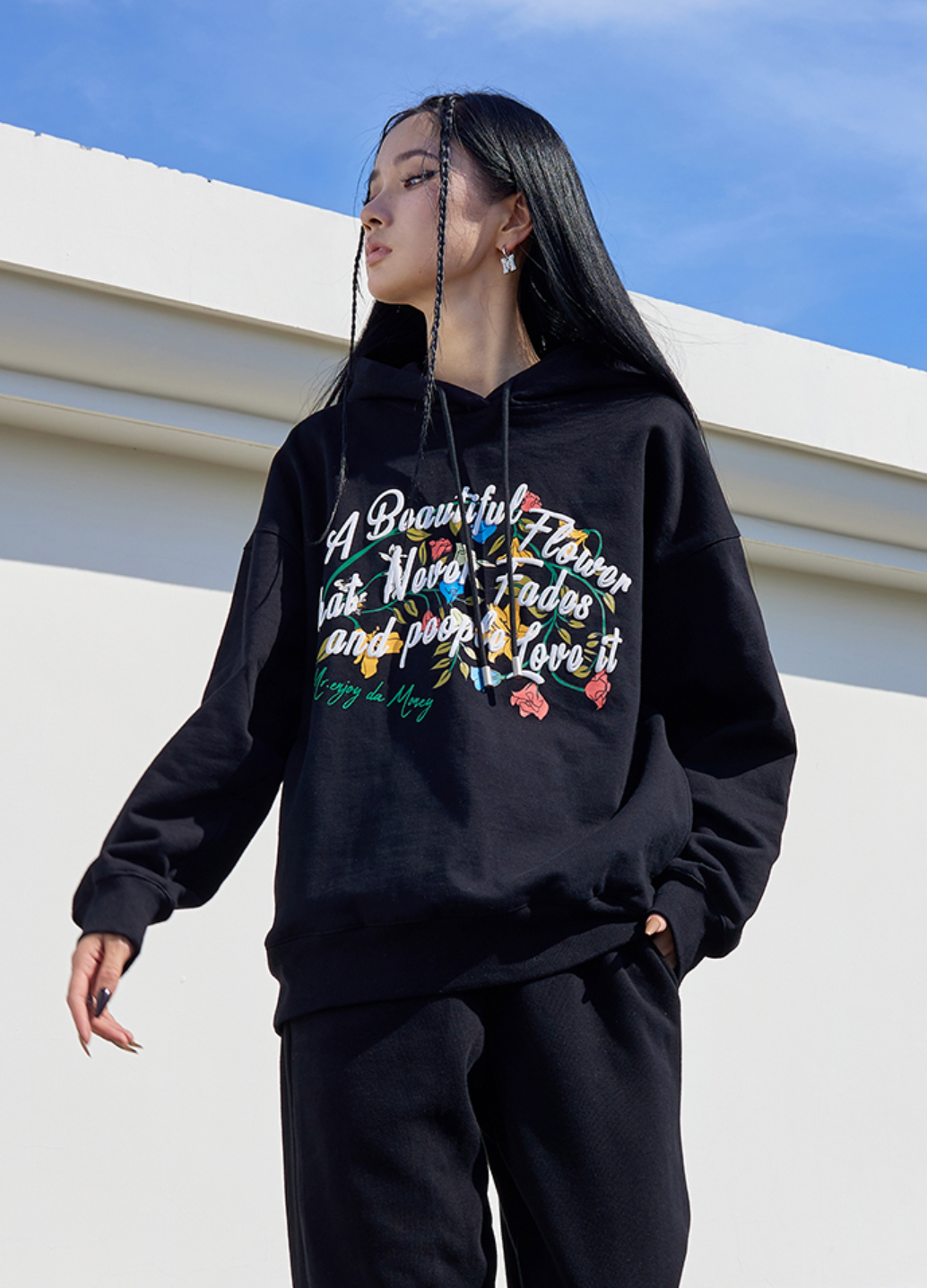 MEDM Letters Printed Flower Hoodie | Face 3 Face