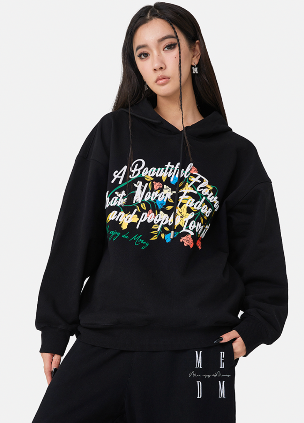 MEDM Letters Printed Flower Hoodie | Face 3 Face