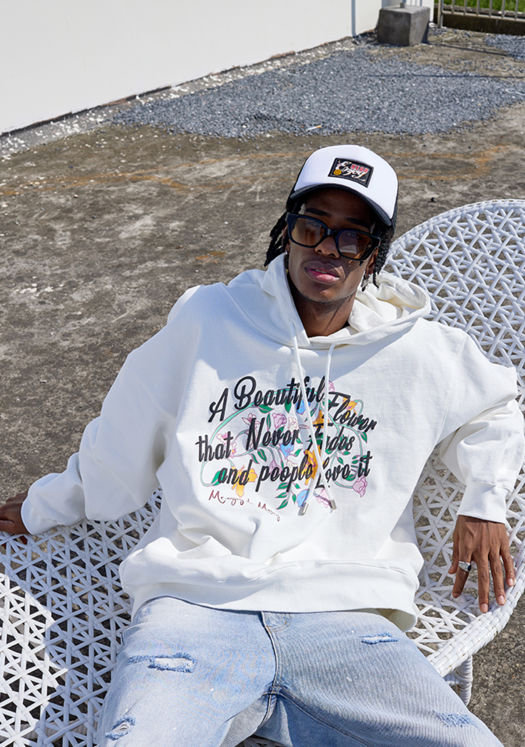 MEDM Letters Printed Flower Hoodie | Face 3 Face