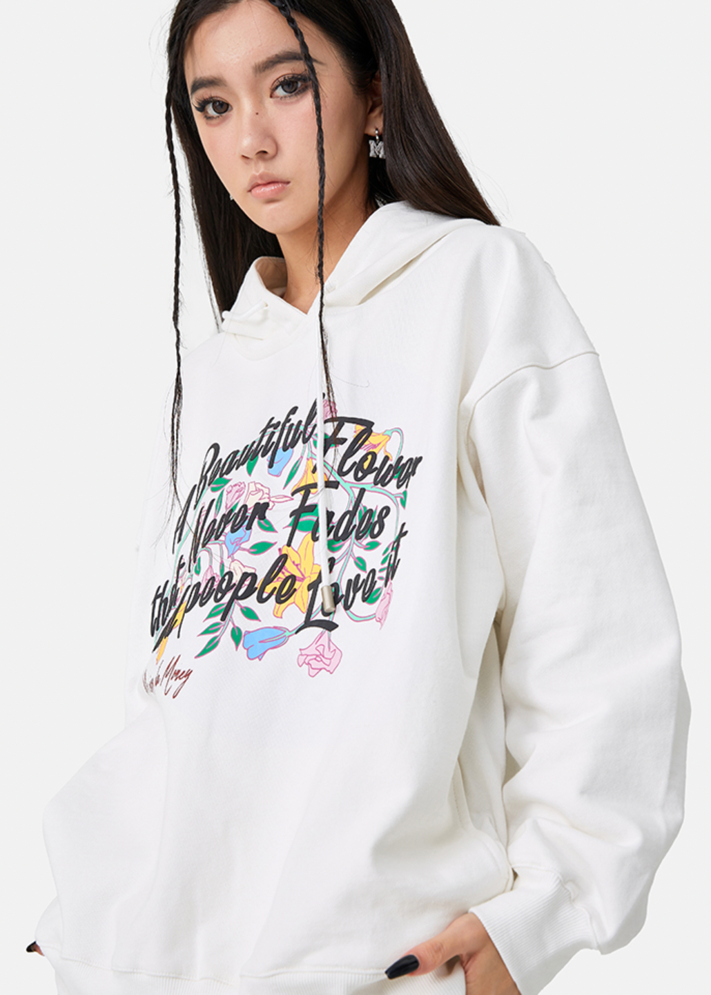 MEDM Letters Printed Flower Hoodie | Face 3 Face
