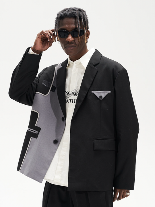 Harsh and Cruel Deconstructed Reversal Stitching Contrast Suit Jacket | Face 3 Face
