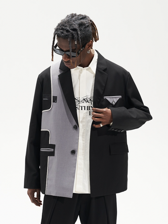 Harsh and Cruel Deconstructed Reversal Stitching Contrast Suit Jacket | Face 3 Face