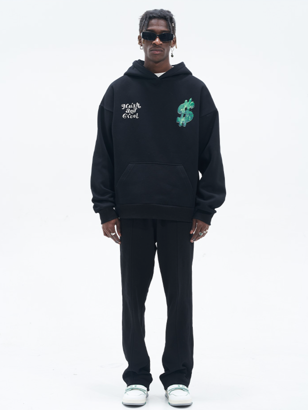 Harsh and Cruel Typography Hand Painted Dollar Print Hoodie