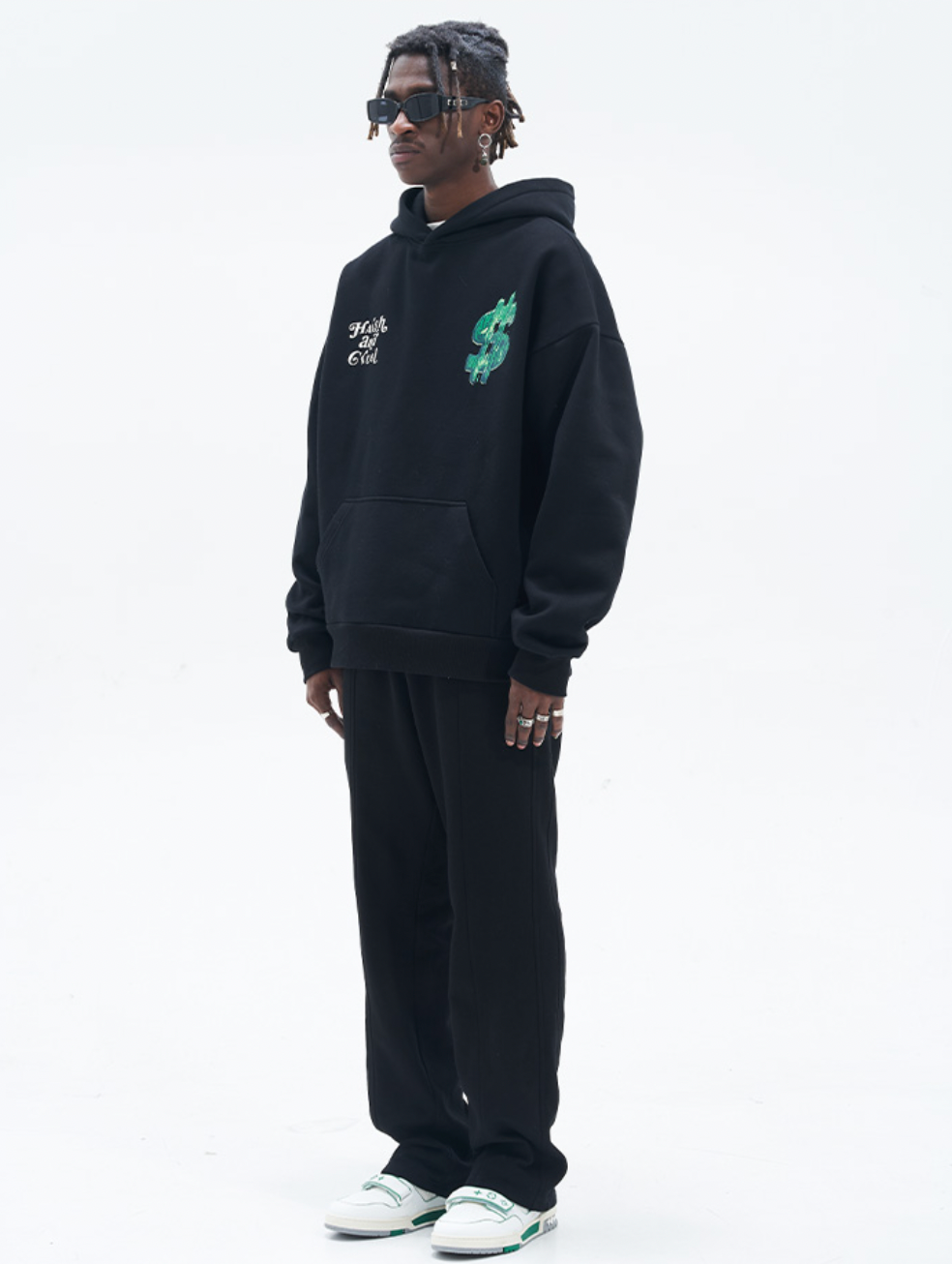 Harsh and Cruel Typography Hand Painted Dollar Print Hoodie