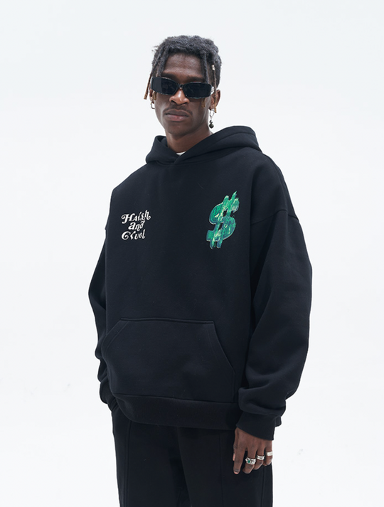 Harsh and Cruel Typography Hand Painted Dollar Print Hoodie