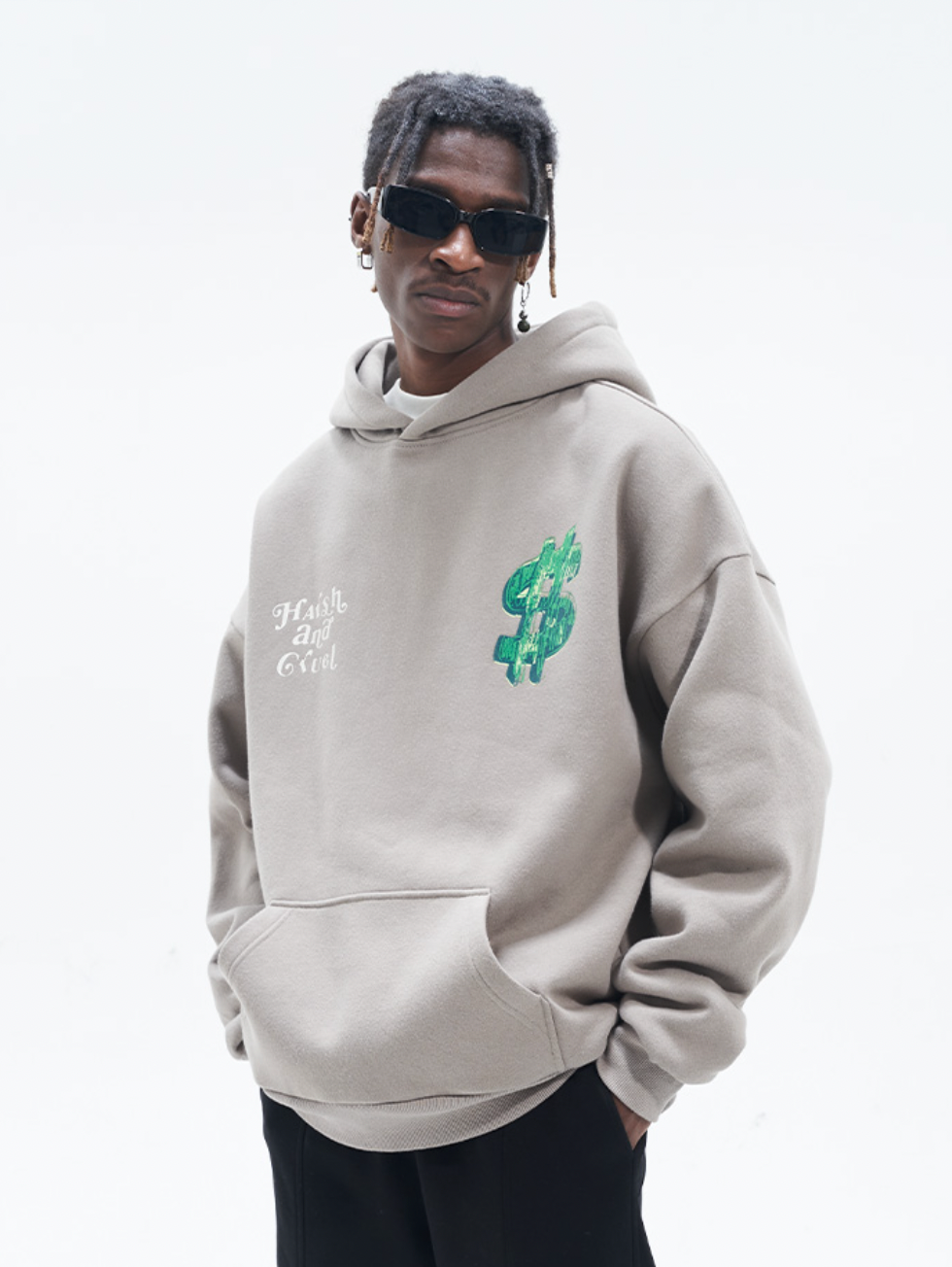 Harsh and Cruel Typography Hand Painted Dollar Print Hoodie