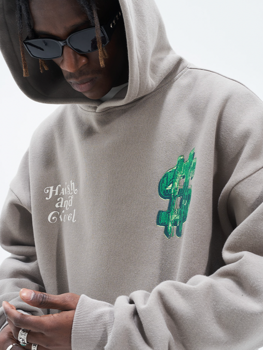 Harsh and Cruel Typography Hand Painted Dollar Print Hoodie