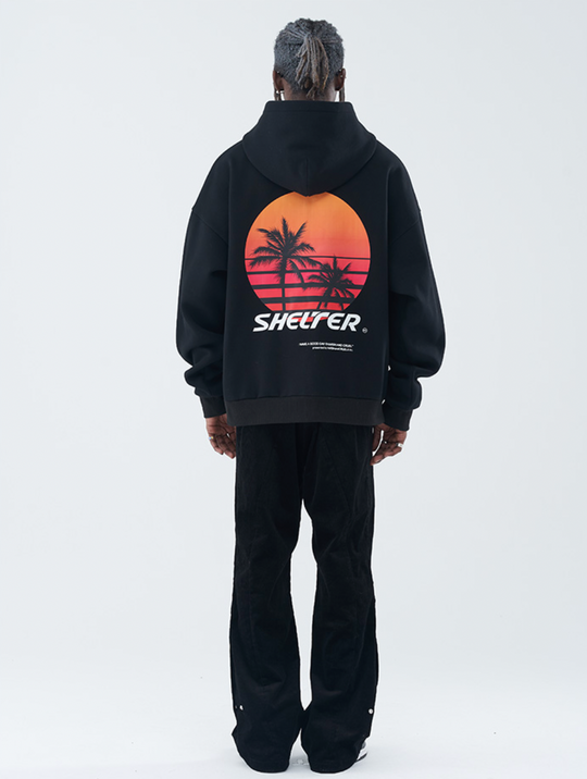 Harsh and Cruel Sunset Print Silhouette 80s Hoodie