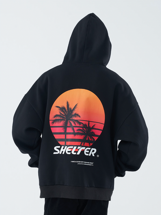 Harsh and Cruel Sunset Print Silhouette 80s Hoodie