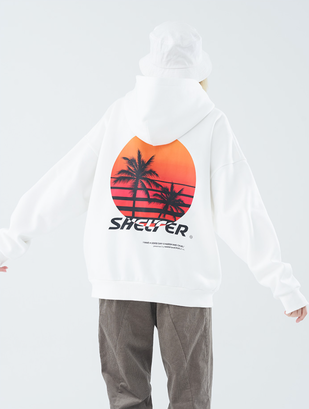 Harsh and Cruel Sunset Print Silhouette 80s Hoodie