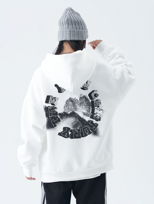 Harsh and Cruel 3D Circle Word Snow Mountain Hoodie