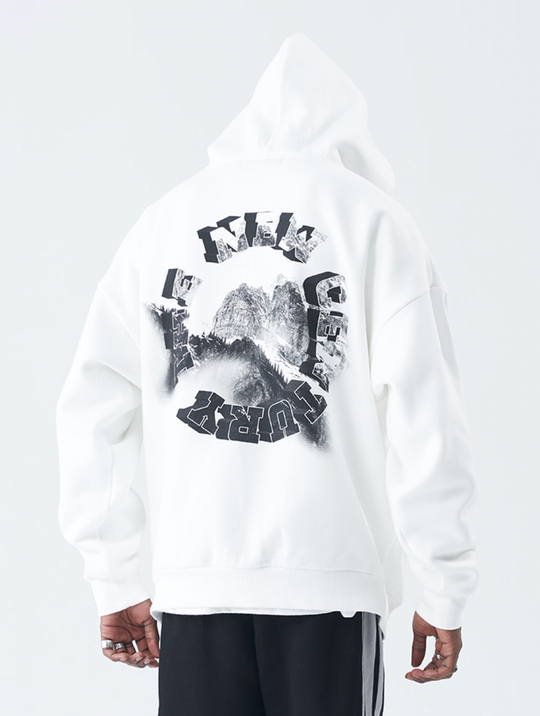 Harsh and Cruel 3D Circle Word Snow Mountain Hoodie