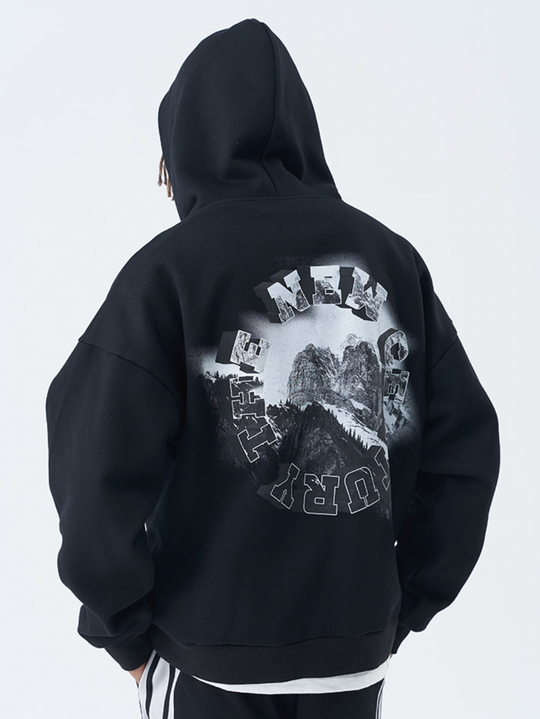 Harsh and Cruel 3D Circle Word Snow Mountain Hoodie