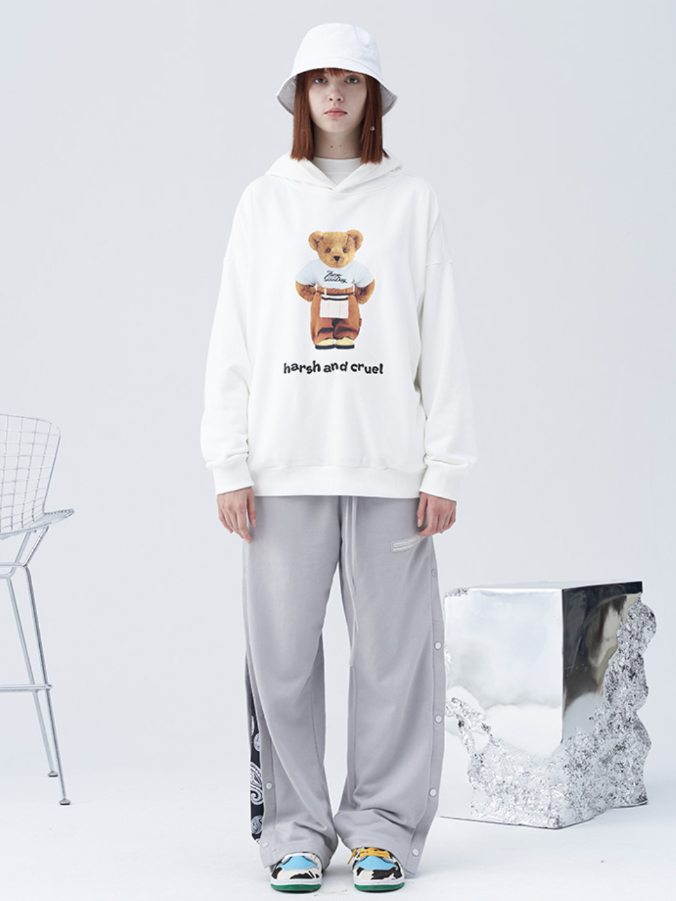 Harsh and Cruel Overalls Bear Print Hoodie