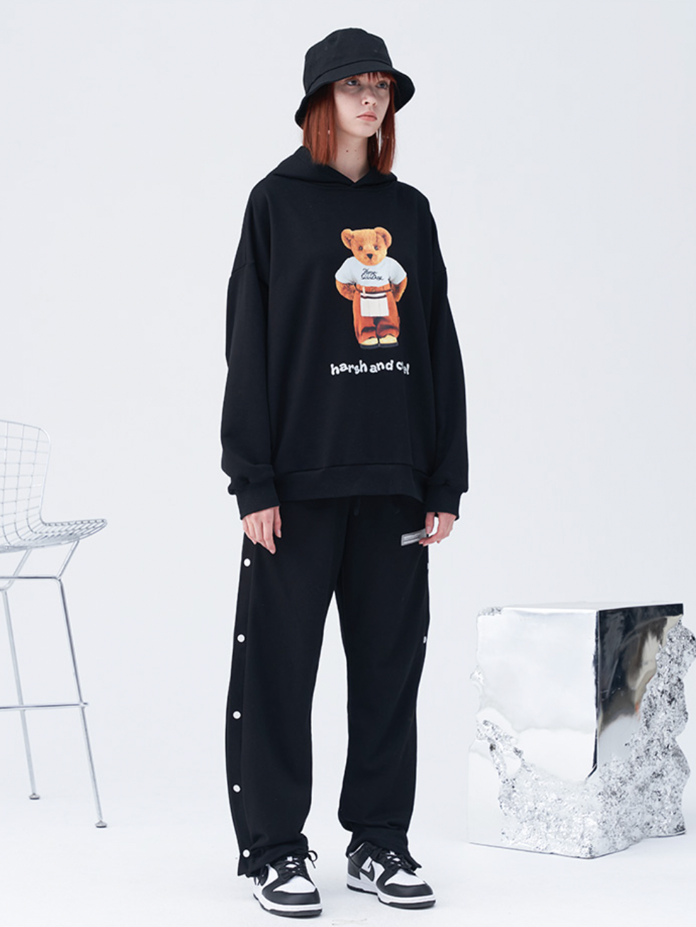 Harsh and Cruel Overalls Bear Print Hoodie